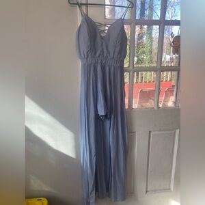 Crystal Sky Blue & White Striped Maxi Romper - Size 5